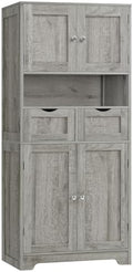 Iwell Tall Storage Cabinet with Adjustable Shelf, Bathroom Cabinet with 2 Drawers, Linen Cabinet for Living Room, Grey by IWELL