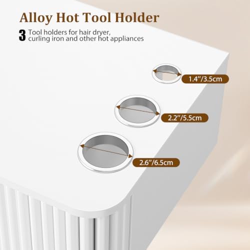 OmySalon Wall Mount Salon Station, Hair Stylist Cabinet with 3 Heat Resistant Dryer Holders, 2 Drawers, Modern Style Barber Storage Station for Barbershop Salon SPA, Solid White - Image 5