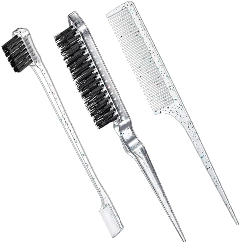 Geiserailie 3 Pcs Slick Back Hair Brush Set Bristle Brush, Clear Red by Geiserailie
