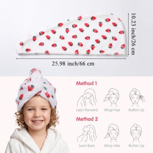 Microfiber Hair Towel Wrap, Quick Drying Hair Turban Towels, Strawberry - Image 2