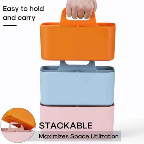 Multiuse Caddy Organizer with Handle, Portable Divided Plastic Tote Bin - Art Craft, Stationary Pen Marker Crayon, Makeup Hair Supplies Storage - Bathroom, Classroom, Dorm, Office, Desk Holder -Orange - Image 7