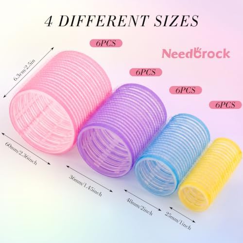 4 Sizes Heatless Rollers Hair Curlers Set with Clips Comb, 4 Colors - Image 3