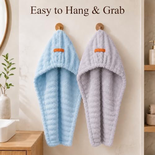 Microfiber Hair Drying Towel 2Pack, Large Size for Women, with Elastic Band - Image 7