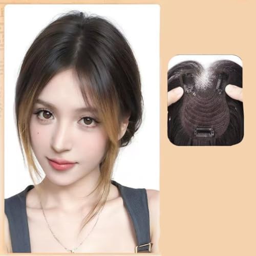 VAVANGA 14inch Hair Topper for Thinning Hair with Bang Ombre Brown to Black - Image 6