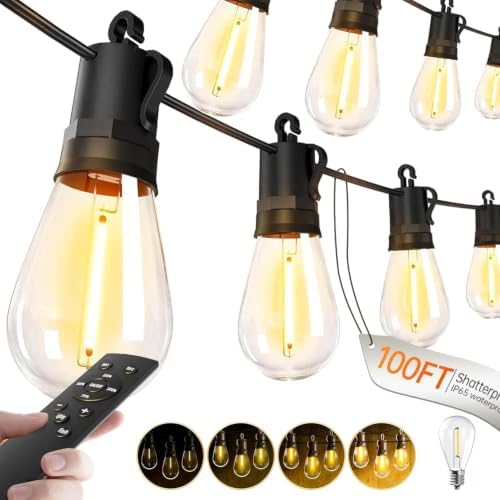 Outdoor String Lights Patio LED - Light Outside Waterproof S14 Porch Lighting Edison Plastic Bulb Pergola Hanging Balcony Connectable Backyard Yard Gazebo Party Garden Bistro 30M 100FT by Unknown