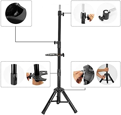 ZQIAN BEAUTY 55 Inch Heavy-duty Wig Head Stand, Adjustable Metal Mannequin Head Stand Tripod For Hairdressing Training Head, Wig Stand Tripod with Tool Tray (Black, Mannequin Head Not Included) - Image 7
