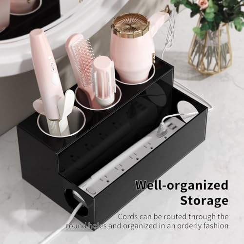 NIUBEE Acrylic Hair Tool Organizer,Hair Dryer Holder Countertop with 3 Cups - Image 4