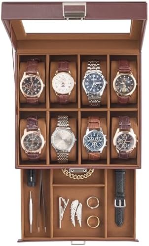 ProCase Watch Case, 8 Slot Mens Watch Box with Drawer -Espresso by ProCase