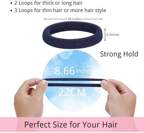 LuSeren 120 Pcs Navy Hair Ties for Women, No Damage Soft Seamless Nylon Hair Elastics for Thick Hair, Ponytail Holders, Solid Navy Hair Accessories - Image 2