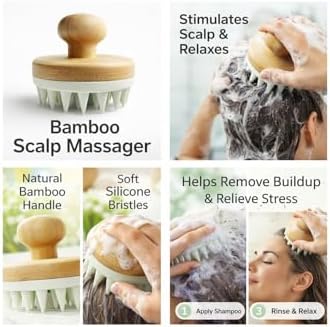 Scalp Massager Shampoo Brush - Soft Silicone Scalp Scrubber for Hair Growth & Dandruff Removal - Natural Bamboo Handle Deep Scalp Cleansing Brush for Men & Women - Image 7