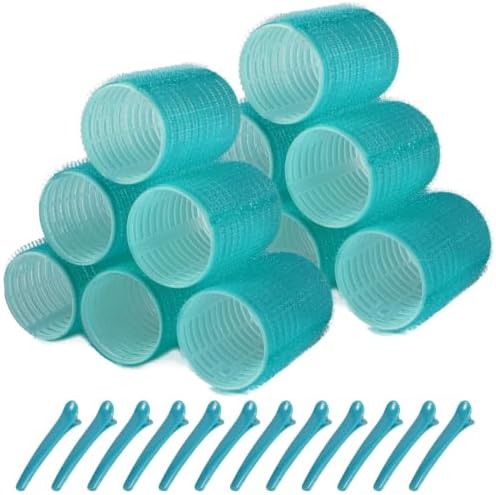 Hair Rollers, 12 Pack Self Grip Salon Hairdressing Curlers, DIY Curly Hairstyle, Large Rollers 1.57In Blue-Green by BESSEEK