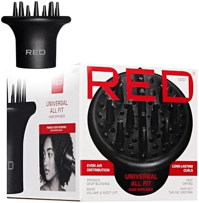 Red by Kiss Hair Dryer Diffuser, Heavy Duty Rubber Grip, Long Prongs for Volume & Root Drying, Compact Design Fits Most Dryers for Fast Drying & Shine Boost and Bouncy Curls by REDbyKISS