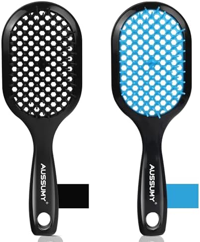 Vented Detangling Hair Brush - 2 Pack Detangler Hairbrush for Effortless Tangle Removal - Ultra-Soft Bristles -For Natural Curly Straight Wet Dry Damaged Hair for Women Men Kids - Black & Blue by Aussumy