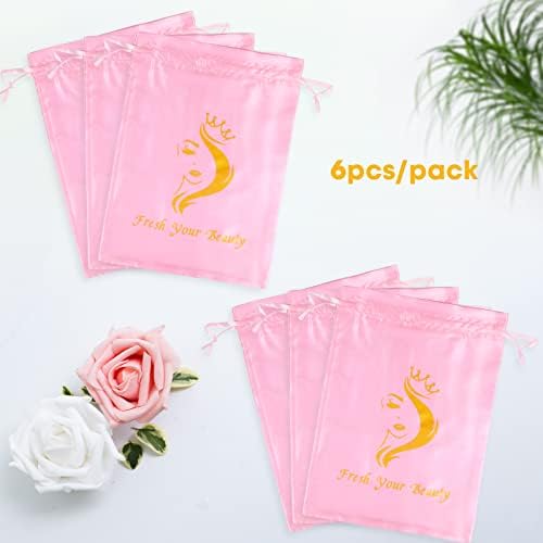 6PCS Satin Storage Pouches for Multiple Hair Pieces - Silk Drawstring Organizers for Bundles, Extensions & Packaging (Pink) - Image 2