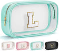 YOOLIFE Initial Make Up Bag Travel Toiletry Bag, Clear Makeup Bag Preppy Cosmetic Bags Organizer Travel Essentials Gifts for Women Teen Girlfriend Teacher Mom Birthday Mothers Day Gifts Blue L by YOOLIFE