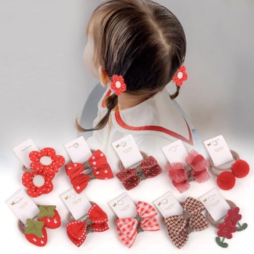 10 pairs Hair Ties With Bows 1.2 Inch Small, Ponytail Holders Pigtails Elastic Bands Hair Accessories For [Toddler] Kids [Baby] [Girl]s (Set-C) by BIANHUAN