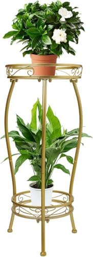 LOYAL TIGER Plant Stand Indoor Outdoor, 2 Tier 27" Tall Metal Shelf, Gold - Image 3