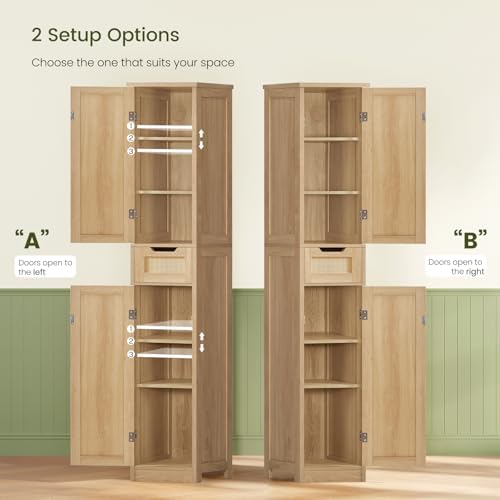 Iwell 66.9" Tall Bathroom Storage Cabinet with 2 Doors & 1 Drawer - Image 4