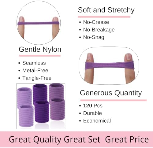 LuSeren 120 Pcs Purple Hair Ties for Women, No Damage Soft Seamless Nylon Hair Elastics for Thick Hair, Ponytail Holders, 3 Gradient Purple Hair Accessories - Image 3