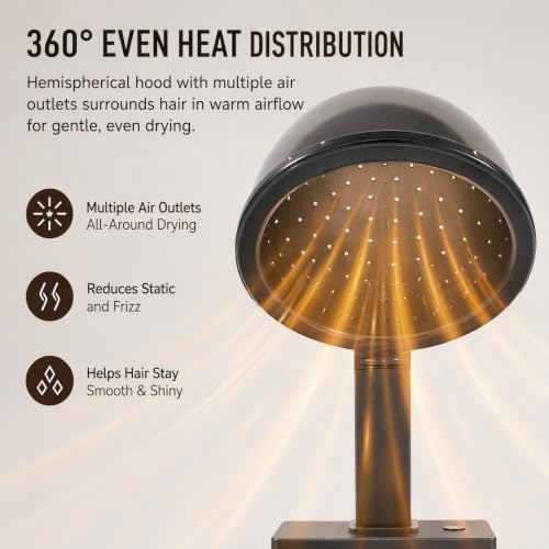 Professional Hooded Hair Dryer, 1200W Freestanding Hair Dryer, Black - Image 4