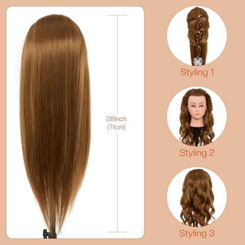 28Inch Mannequin Head with 80% Real Human Hair - Doll Head for Hair Styling Braiding Curling,Cosmetology Mannequin Head with hair with Table Clamp Hair Styling Set (Blonde) - Image 2