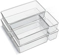 6 Pack Large Clear Plastic Drawer Organizer Trays, Acrylic Kitchen Drawer Organization and Storage Dividers, Non-Slip Storage Bins for Makeup, Kitchen Utensils, Bathroom, Jewelries and Office Desk by Criusia