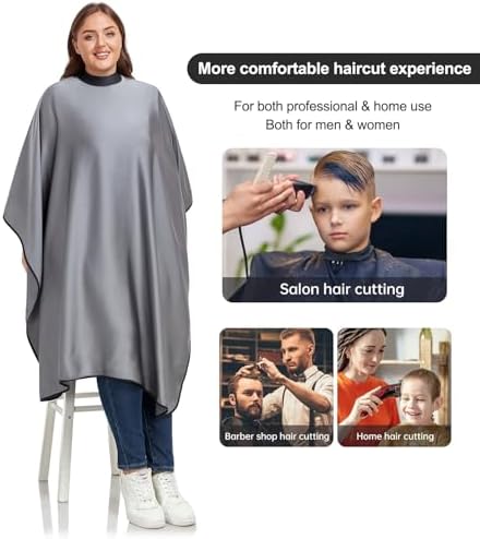 PERFEHAIR Salon Hair Cutting Cape for Adults - Adjustable Soft Silicone Collar Snap Closure, Silky Anti-Static Premium Haircut & Barber Cape - Gray - Image 5