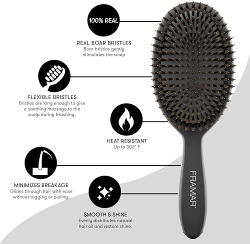 FRAMAR Soft Boar Bristle Hair Brush For Women, Boars Hair Brush For Women - Image 4