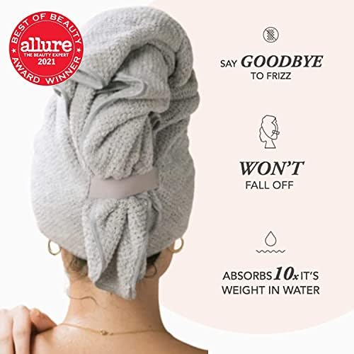 VOLO Super Hero XL Hair Towel | Super Absorbent Quick Dry Nanoweave | Reduces Dry Time by 50% | Large Wrap for All Hair Types (Super Hero Luna Gray - Tube) - Image 3