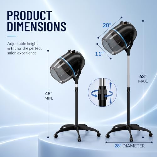Nova Microdermabrasion Professional Hooded Floor Hair Dryer Adjustable Bonnet Hair Dryer Stand Up with Timer and Rolling Wheels for Beauty Spa Home Salon Equipment (Black) - Image 4