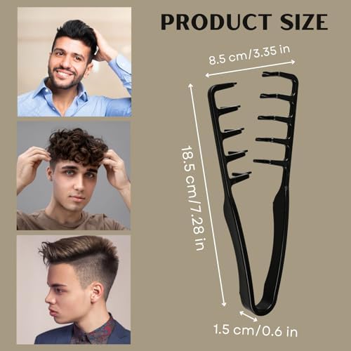Wide Tooth Comb for Men | Textured Styling Comb for Curly Hair | Hair Volumizer Tool with Fluffy Texture | Plastic Quad Comb for Men's Hair Styling ((Black*1)/(Grey*1), Large) - Image 2