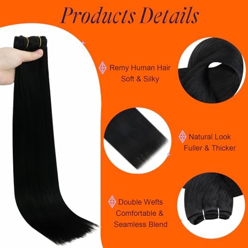 Full Shine Weft Hair Extensions Human Hair Jet Black 22 Inch 105g - Image 3