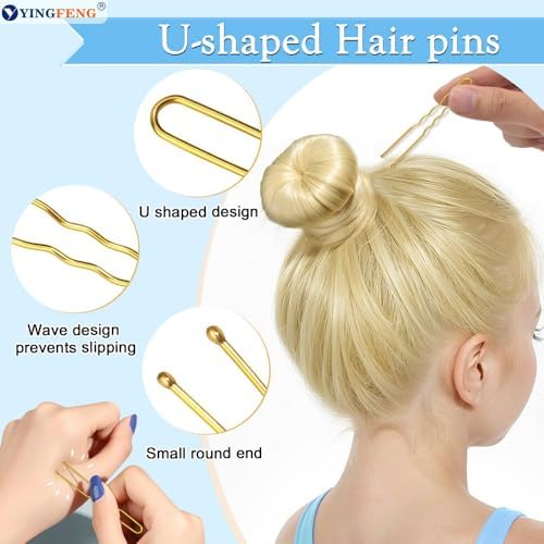 YINGFENG 134 Pcs Beige Hair Bun Maker Kit for Kids Small - 4 Hair Donuts for Buns, 20 Hair Nets for Buns, 100 U Shaped Bobby Pins, 10 Hair Bands, for Girls, Ballet Dance, Hair Accessories for Women - Image 4