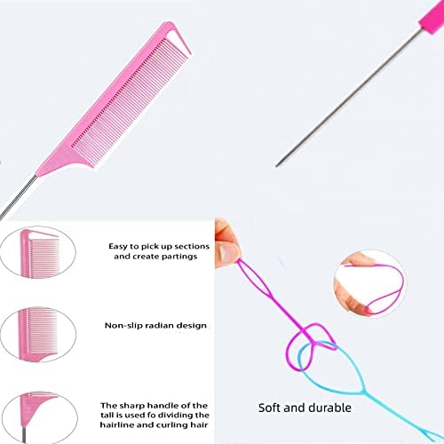 1000Pcs Hair Rubber Bands, Soft Small Hair Elastics for Girls and Women, 2pcs Topsy Tail Tools, 1 Rat Tail Comb, Pink Schembo - Image 4