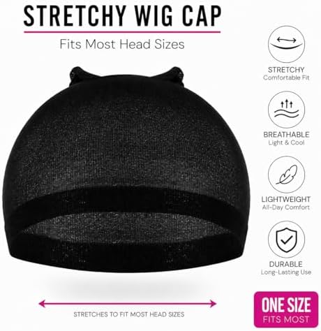 Smilco 20-Piece Black Lace Front Stocking Cap - Stretchy Nylon Wig Cap for Women's Wigs, Black - Image 5