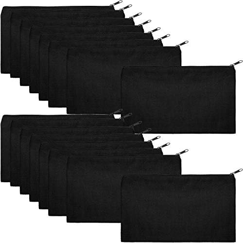 meekoo 16 Pcs Blank Canvas Zipper Pouch Pencil Bag Bulk, S, Black by meekoo