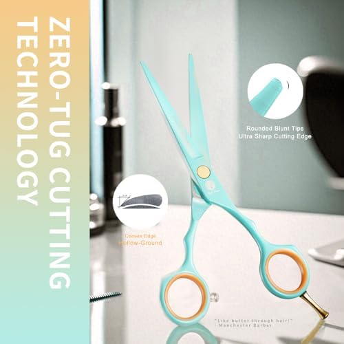 Purple Dragon 5.5 inch Hair Cutting Scissors Set with Razor - Blue - Image 3