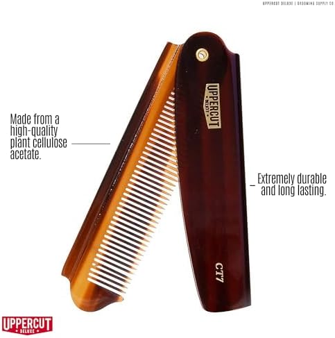 Uppercut Deluxe CT7 Flip Comb – Folding Pocket Hair Comb for Men, Travel Size Styling Comb, Durable Plant Cellulose Acetate, Fine & Medium Teeth, Portable Grooming Comb for On-The-Go Hair Styling - Image 2