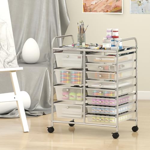 Giantex 12 Drawer Rolling Cart with Drawers, Storage Organizer Cart for Classroom Office School Teacher, Mobile Drawer Cart for Tools, Crafts, Small Printer, Clear - Image 2