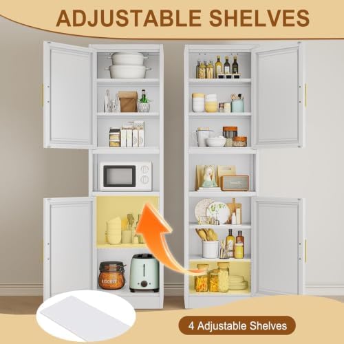 Tall Metal Narrow Bathroom Storage Cabinet 67" H, Tall White Pantry Cabinets with 4 Adjustable Shelves and 2 Doors for Kitchen, Home Office, Living Room, Dining Room(16 inches Wide) - Image 5