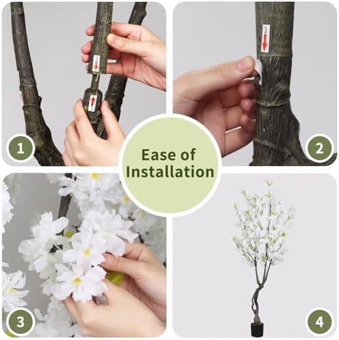 6.23ft Tall White Artificial Cherry Blossom Trees, Realistic Flower Faux Silk Leaves Plant, Fake Cherry Blossom Tree for Home Office Indoor Outdoor Party Wedding Christmas Decor - Image 4