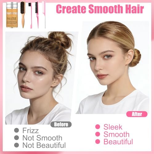 4 Pcs Boar Bristle Slick Back Hair Brush Comb with Hair Wax Stick and 500 Elastic Hairs Bands for Women Men Sectioning, Parting - Image 4
