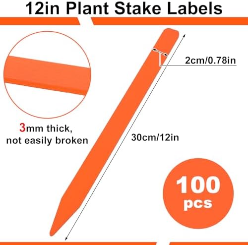 Weysat 100 Pcs 12" Wood Plant Labels for Field or Containers Plant Tags Wood Garden Labels for Seedling Stakes Markers Nursery Seed Tags with Smooth Surface for Pot Herbs Flowers Vegetables (Orange) - Image 2
