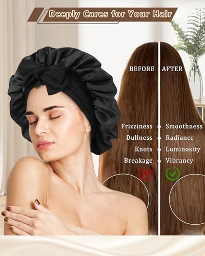 AWAYTR Satin Hair Bonnet for Sleeping, Adjustable Double Layer Sleep Cap - Image 3
