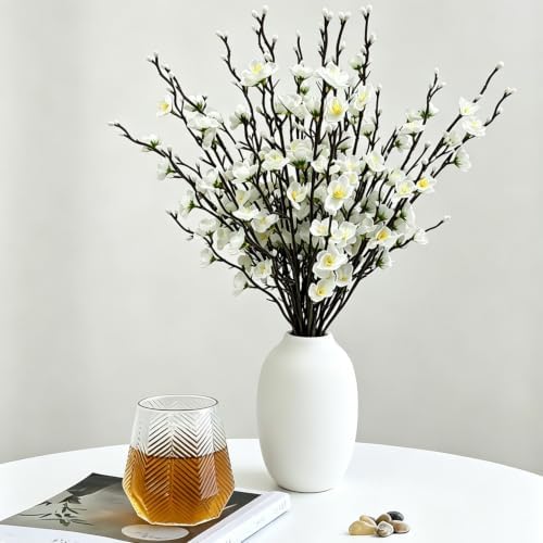 Artificial Cherry Flowers Branches 10PCS Silk Cherry Blossom Tree Stems Faux Cherry Flowers Vase Arrangements for Home Indoor Decoration Vase Table Living Room Bedroom Spring Decor (White) - Image 6
