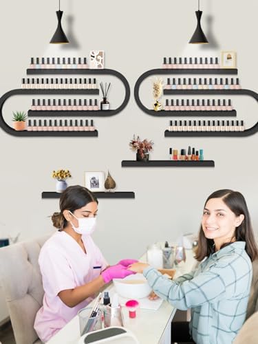 EBANKU 6PCS U Shape Nail Polish Racks Heavy Duty Nail Shelfs for Wall Nail Polish Display Rack Cosmetic Display Cases Nail Polish Organizer Wall Shelf for Home Spa Nail Salon(Black) - Image 7