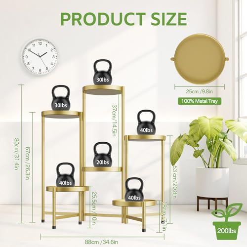 6 Tier Large Plant Stand Indoor Outdoor, 10 In Wide Tray, Gold - Image 4