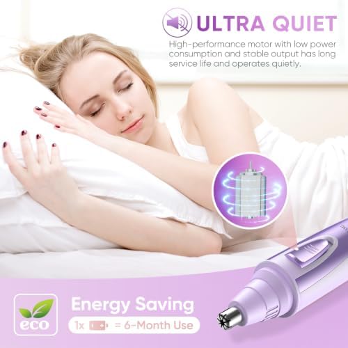Ear and Nose Hair Trimmer Clipper - 2026 Professional Painless Eyebrow & Facial Hair Trimmer for Men Women, Battery-Operated Trimmer with IPX7 Waterproof, Dual Edge Blades for Easy Cleansing Lavender - Image 6