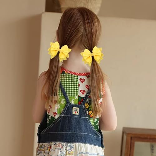 3.5 Inch Boutique Yellow Grosgrain Ribbon Hair Bows Alligator Clips Sparkling Sequins Cheer Hair Pins Barrettes for Girls Toddlers Babies Teens Summer Holiday Accessories in Pairs - Image 5
