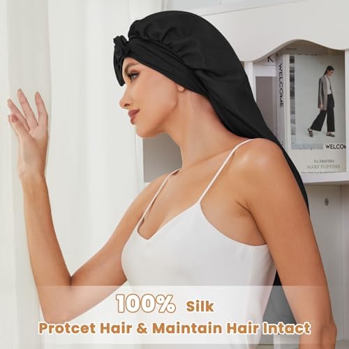 DEMAZALO Silk Long Bonnet for Braids & Curly Hair, Silk Satin Bonnet for Sleeping, Extra Large Bonnets for Women Braid - Image 3
